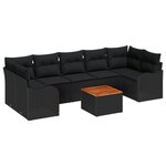 Ensemble de canapé de jardin de 8 pièces avec coussins en poly rattan noir et acacia