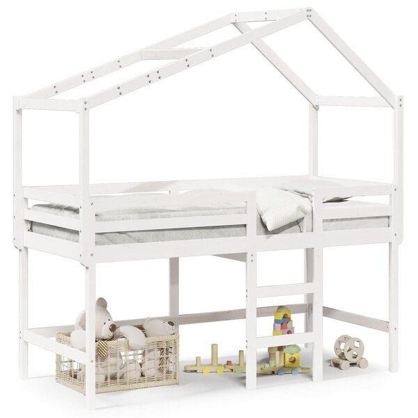 vidaXL Lit superposé avec échelle et toit sans matelas blanc 90x200 cm