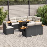 vidaXL Salon de jardin avec coussins 9 Pièces noir résine tressée acacia