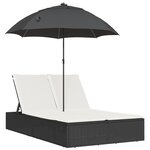 vidaXL Chaise longue double et coussins et parasol noir résine tressée