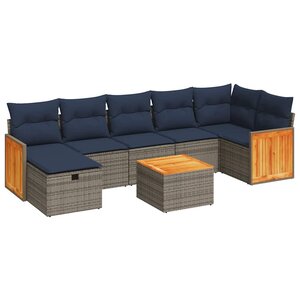 vidaXL Salon de jardin 8 Pièces avec coussins gris résine tressée