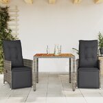 vidaXL Ensemble de bistro de jardin 3 Pièces coussins gris poly rotin