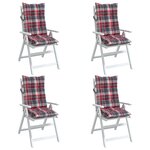 vidaXL Coussins de chaise à dossier haut lot de 4 motif carreaux rouge