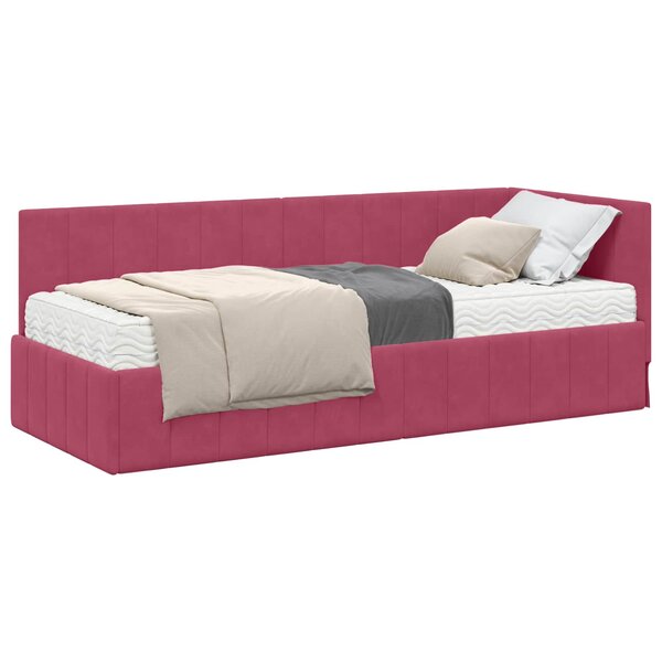 vidaXL Cadre de lit d'angle avec matelas 2 pc Bordeaux 80 x 200 cm