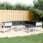 vidaXL Salon de jardin avec coussins 8 Pièces blanc bois de pin massif