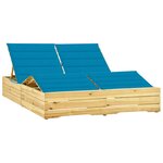 vidaXL Chaise longue double et coussins bleu Bois de pin imprégné