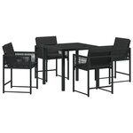 vidaXL Ensemble de salle à manger de jardin 5 pièces avec coussins en poly rotin noir.