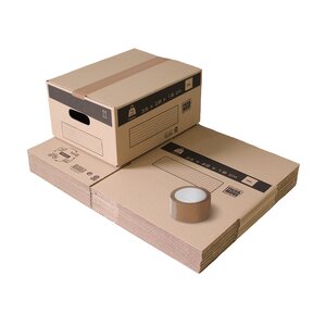 Pack and Move - Lot 10 Cartons Déménagement Stockage S - 36 x 28 x 18 cm - Poignées renforcées - 1 adhésif offert