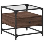 vidaXL Table basse et dessus en verre chêne marron 50x50x45 cm acier
