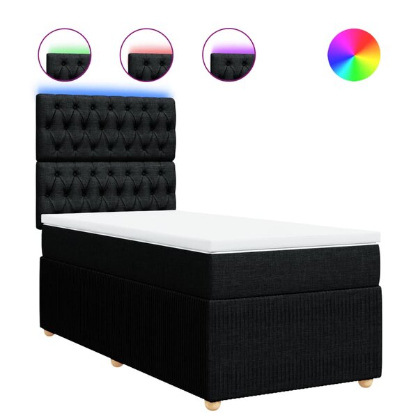 vidaXL Sommier à lattes de lit avec matelas Noir 90x190 cm Tissu