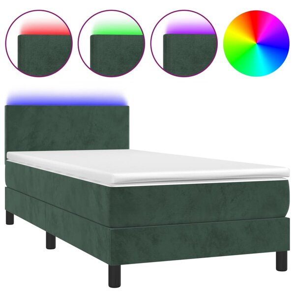 vidaXL Sommier à lattes de lit avec matelas et LED Vert foncé 90x200cm