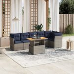 vidaXL Salon de jardin 7 Pièces avec coussins gris résine tressée
