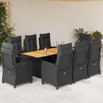vidaXL Ensemble à manger de jardin 9Pièces coussins noir résine tressée