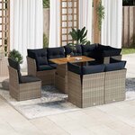 vidaXL Salon de jardin 9 Pièces avec coussins gris résine tressée