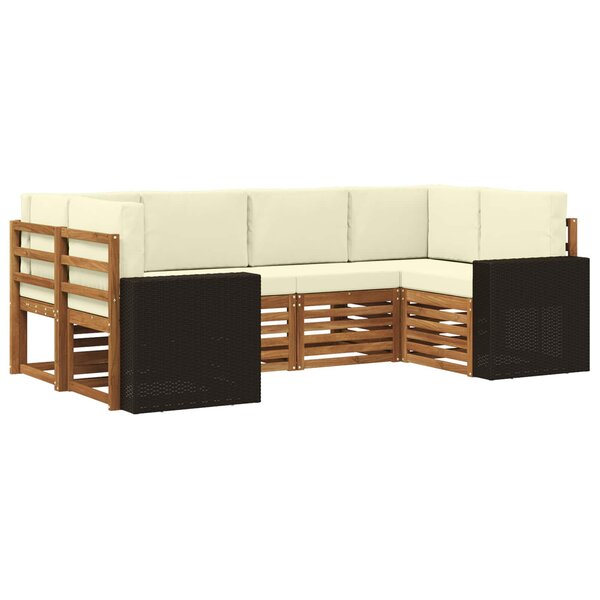 vidaXL Ensemble de canapé d'angle 6 Pièces Naturel et Crème Polyester