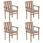 vidaXL Chaises de jardin empilables avec coussins 4 Pièces Teck solide