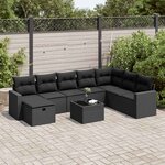 vidaXL Salon de jardin 9 Pièces avec coussins noir résine tressée