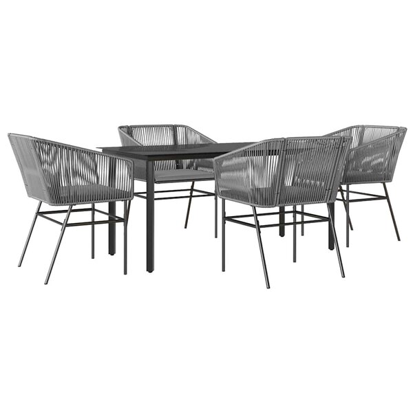 vidaXL Ensemble à manger jardin coussins 5 Pièces gris poly rotin verre