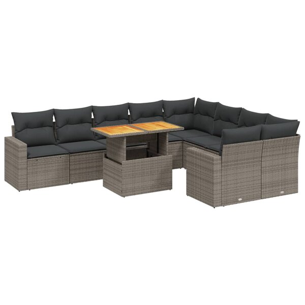 vidaXL Salon de jardin avec coussins 10 Pièces gris résine tressée