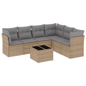 vidaXL Salon de jardin avec coussins 7 Pièces beige résine tressée