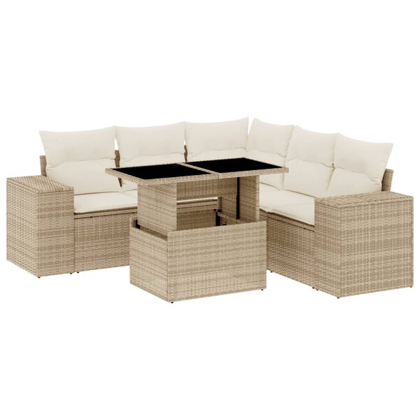 vidaXL Salon de jardin avec coussins 6 Pièces beige résine tressée