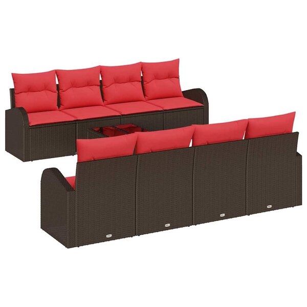 vidaXL Ensemble de canapé de jardin 9 Pièces Beige Rouge 55 x 55 x 37 cm
