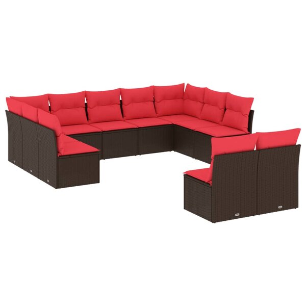 vidaXL Salon de jardin et coussins 11 Pièces marron résine tressée