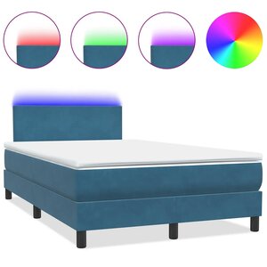 vidaXL Sommier à lattes de lit et matelas et LED bleu foncé 120x210cm velours