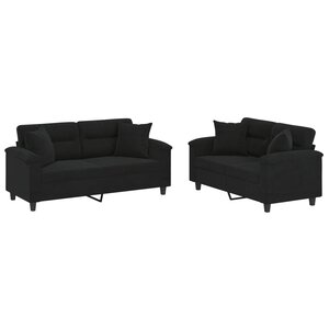 vidaXL Ensemble de canapés 2 Pièces avec coussins Noir Tissu microfibre