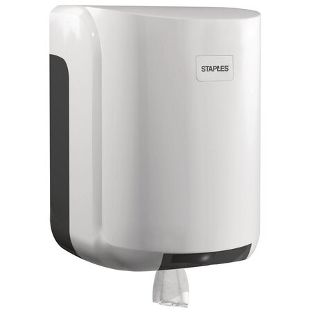 Distributeur de rouleaux de papier toilette à dévidage central, grand format, plastique ABS, verrou, Blanc, 310 x 220 x 220 mm