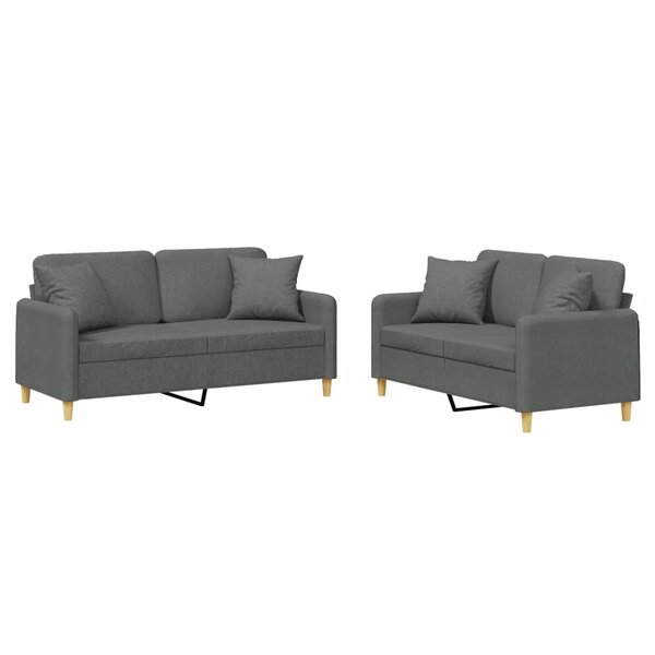 vidaXL Ensemble de canapés 2 Pièces coussins gris foncé tissu