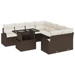 vidaXL Ensemble de canapé de jardin 9 pièces avec des coussins en poly rotin marron