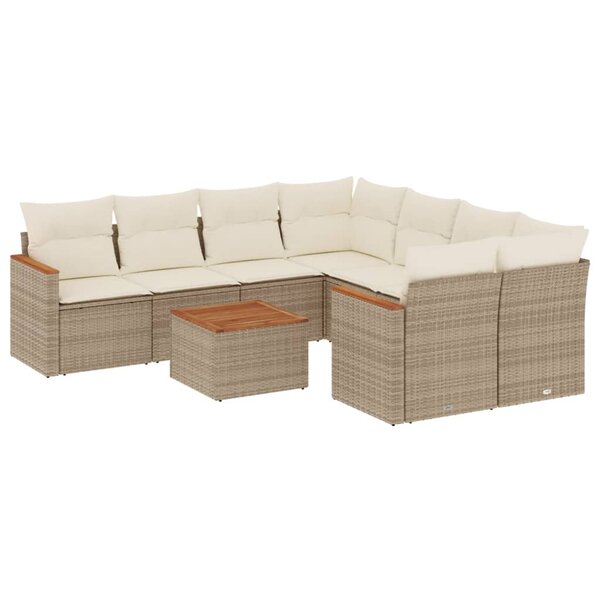 vidaXL Salon de jardin avec coussins 9 Pièces beige résine tressée