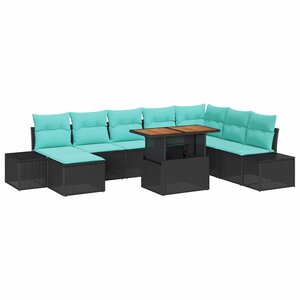 vidaXL Ensemble de canapé de jardin 9 Pièces Noir et Sarcelle