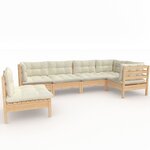 vidaXL Salon de jardin 6 Pièces avec coussins crème bois de pin