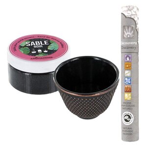 Porte-encens coupelle fonte noire et sable noir + encens ayurvédique