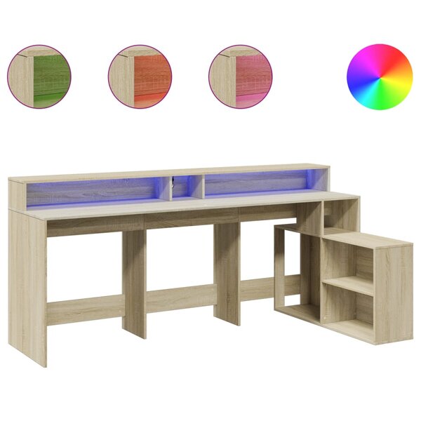 vidaXL Bureau avec lumières LED chêne sonoma bois d'ingénierie