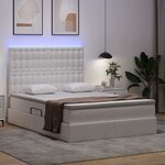 vidaXL Lit avec rangement et LED avec matelas Blanc pur 140 x 190 cm