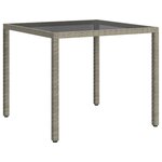 vidaXL Table de jardin 90x90x75 cm Verre trempé et résine tressée Gris