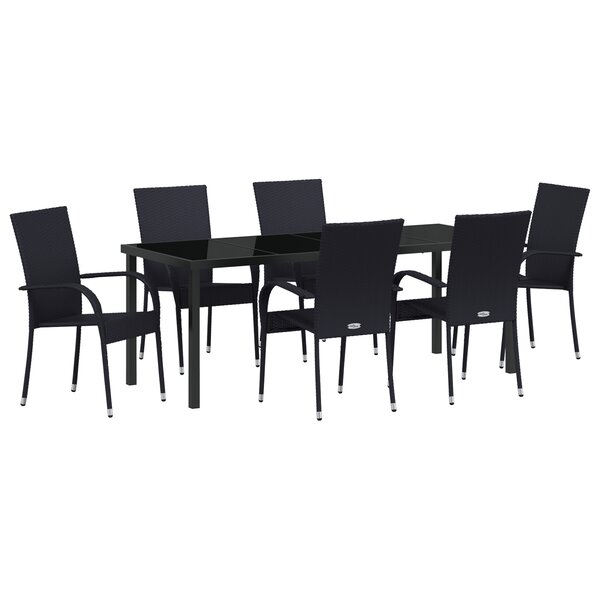 vidaXL Ensemble de Salle à Manger de Jardin 7 Pièces - Poly Rattan Noir