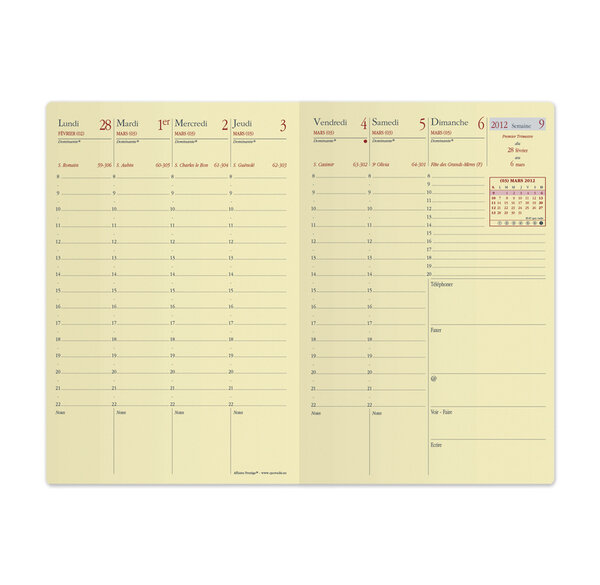 Recharge (Sans Couverture) Agenda Affaires Prestige + Répert. 10 x 15 cm Quovadis