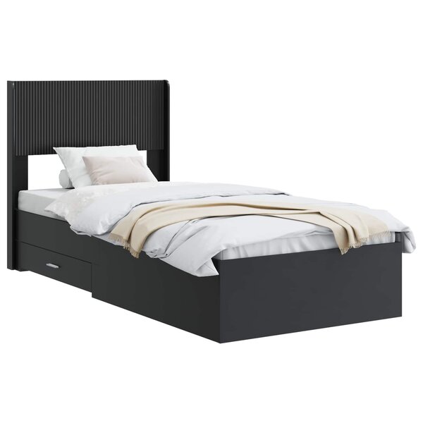 vidaXL Cadre de lit avec rangement et tête de lit Noir 75 x 190 cm