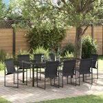 vidaXL Ensemble de salle à manger pour jardin 9 Pièces Noir