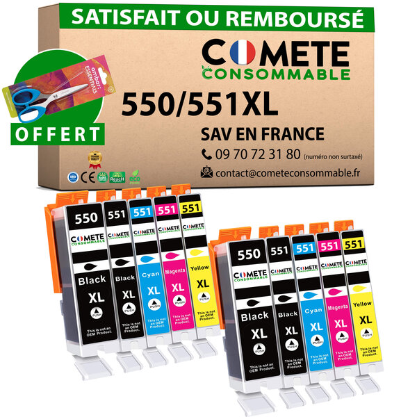 550XL 551XL - 10 cartouches compatibles pour Canon 550 XL 551 XL - COMETE