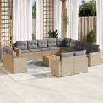 vidaXL Salon de jardin avec coussins 14 Pièces beige résine tressée