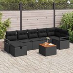 vidaXL Ensemble de canapé de jardin avec coussin 8 Pièces Noir Poly rotin