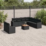 vidaXL Salon de jardin 10 Pièces avec coussins noir résine tressée