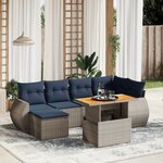 vidaXL Salon de jardin 7 Pièces avec coussins gris résine tressée