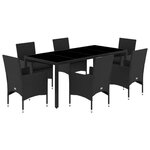 vidaXL Ensemble à manger de jardin et coussins 7 Pièces noir rotin acacia