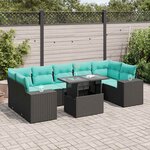 vidaXL Salon de jardin avec coussins 8 Pièces noir résine tressée acacia